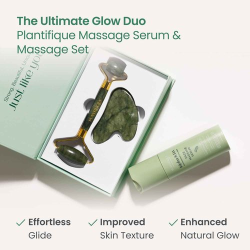 PLANTIFIQUE Jade Roller & Gua Sha Set – Real Jade Facial Tools for Skin Care Routine – Certified Face Massager for Radiant Skin