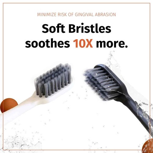 TOKII Tongue Scraper Cleaner Charcoal Bristles Toothbrush for Bad Breath with Waterproof Pouch for Travel, Hygienic Stand and Enviromentally Friendly (Black, Pack of 1)