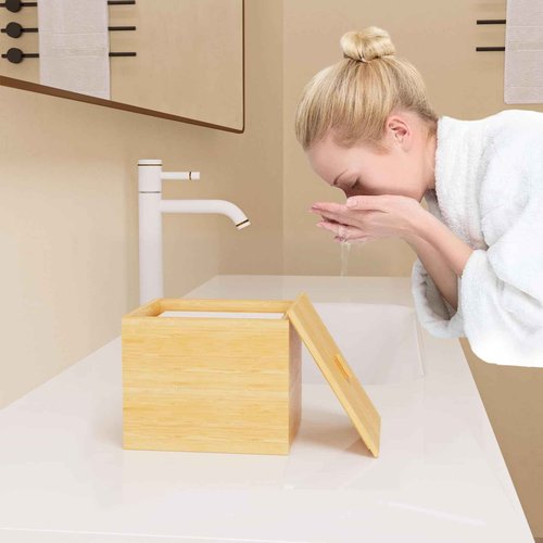 JHJFRAWY Bamboo Disposable Face Towel Holder for Clean Skin Club, Bathroom Storage Organizer, Container Box (Towels Not Included)