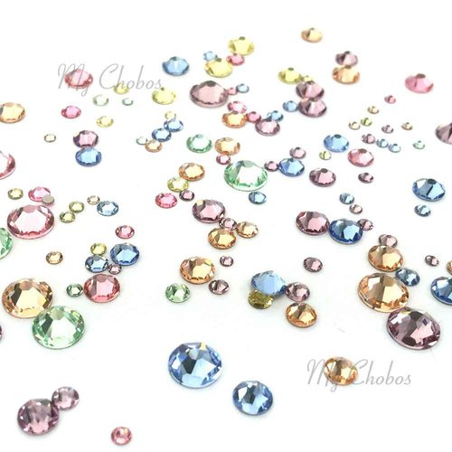 Baby Colors Mixed with Swarovski 2058 Xilion / 2088 Xirius Rose flatbacks Sizes ss5, ss7, ss9, ss12, ss16, ss20, ss30 No-Hotfix Rhinestones Nail Art 144 pcs (1 Gross) Bling DIY gem Stones Deco