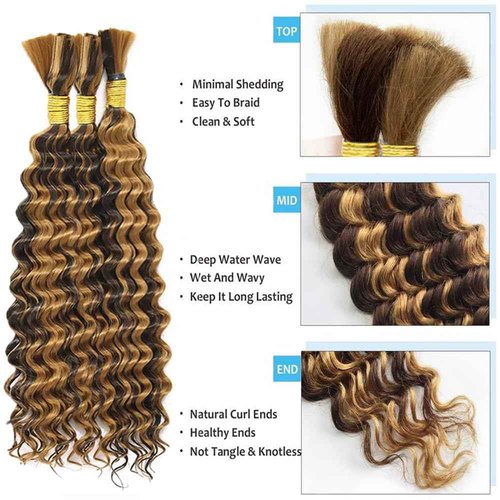 P427 Highlight Blonde Human Braiding Hair Deep Wave Bulk 12 12 12 Inch 150g/3 Bundles Light Honey Blonde Deep Wave Braids Human Hair Extensions