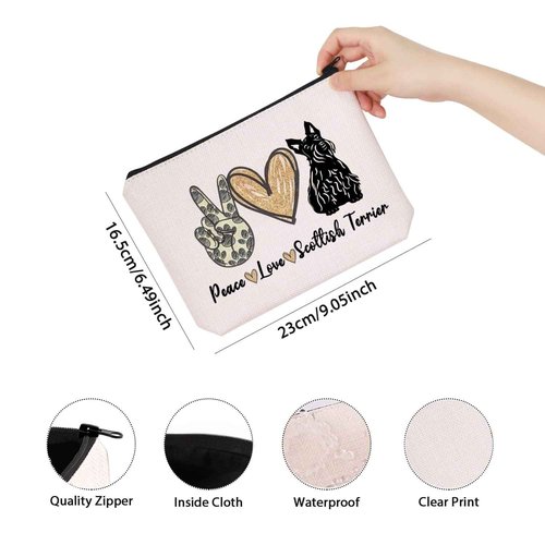TSOTMO Scottish Terrier Mama Gift Peace Love Scottish Terrier Cute Puppy Themed Makeup Bag for Dog Lover (PLScottish Terrier)