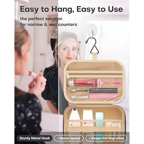 HOTOR Travel Toiletry Bag for Women & Men, Waterproof Makeup Bag with Hanging Hook and Multiple Pockets, Cosmetic Bags for Women, Travel Essentials, 11.2'' x 3.2'' x 8.9'', Black