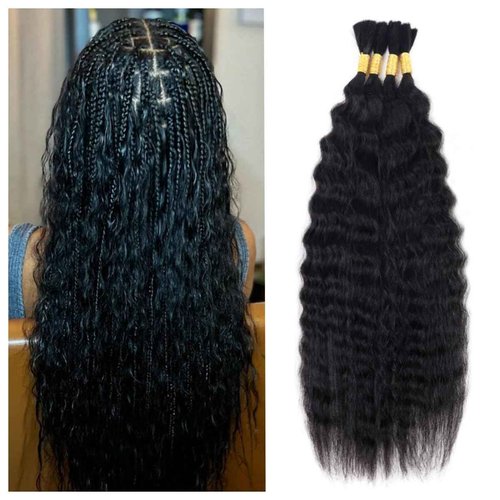 RLHAIR Wet and Wavy Human Braiding Hair Super Wave Bulk Human Hair For Braiding No Weft 100g (1Pack-4PCS) Super French Human Braiding Hair For Boho Braids (Super Wave（#1b）, 16 Inch)
