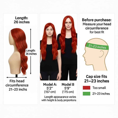 HMHIFI Long Red Wig for Women 26Inch Wavy Curly Wigs Synthetic Heat Resistant Hair Replacement Wig for Daily Party Halloween Costume