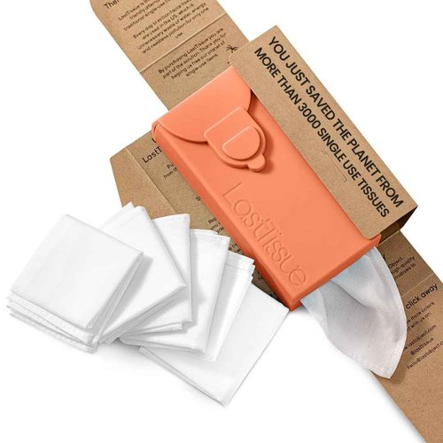LastTissue® Reusable Cotton Tissue Pack – Sustainable, Durable, Eco-Conscious, Portable & Washable Facial Tissues for Men and Women with Travel Handkerchief Storage Case