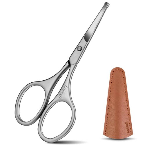 Lobodt 4.1inch round-headed stainless steel small scissors, suitable for trimming facial hair, nose hair, eyebrows, eyelashes, beards, personal care and salon beauty salons (matte silver)