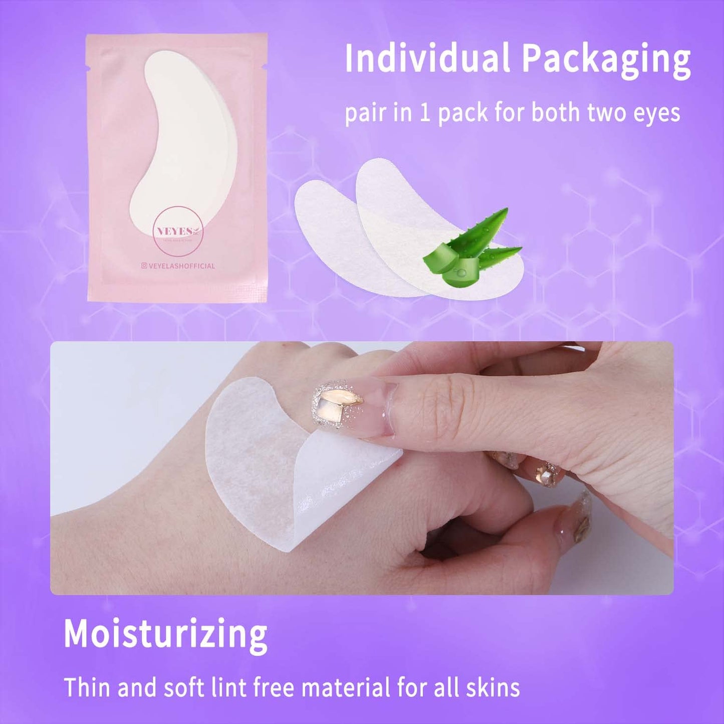 VEYES INC 50 Pairs 100% Natural Aloe Extract Under Eye Gel Pads Hydrogel Eye Patch For Eyelash Extension Lint Free Lash Extension Supplies & Beauty Tools