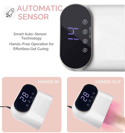OBEEGOO 76W UV LED Nail Lamp Light Dryer for Nails Gel Polish,LED Nail Dryer with 38 LED Beads,4 Timer,Smart Sensor,LCD Display Fast Curing Gel Nail Polish Nail Art Tools Manicure Accessories