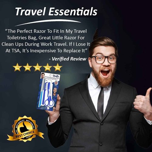 Mustache Scissors Grooming Kit Comb - Movember Travel Razor Mens Beard Trimmer Straight Edge Stainless Steel Shaping Tool For Men After Black Color Dye Goatee Shaper Clippers Balm Combs Wash Brush