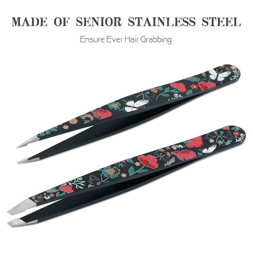 Tweezers - Pointed Slant Tweezer Set - Precision Tweezers for Women and Men Facial Hair, 420 Stainless Steel Pointed Slant Tweezers for Any Unwanted Hair; Ingrown Hair & Eyebrows, Includes Travel Case