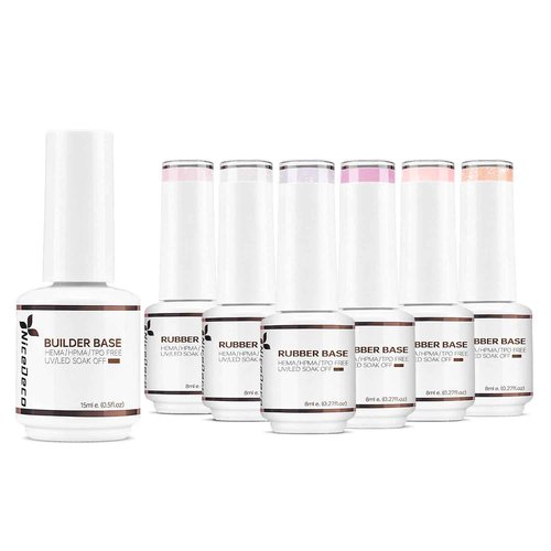 Nicedeco Builder Nail Gel 15ML 7 in 1 Clear Builder Base, 6 Pcs Rubber Base Gel Polish for Nails