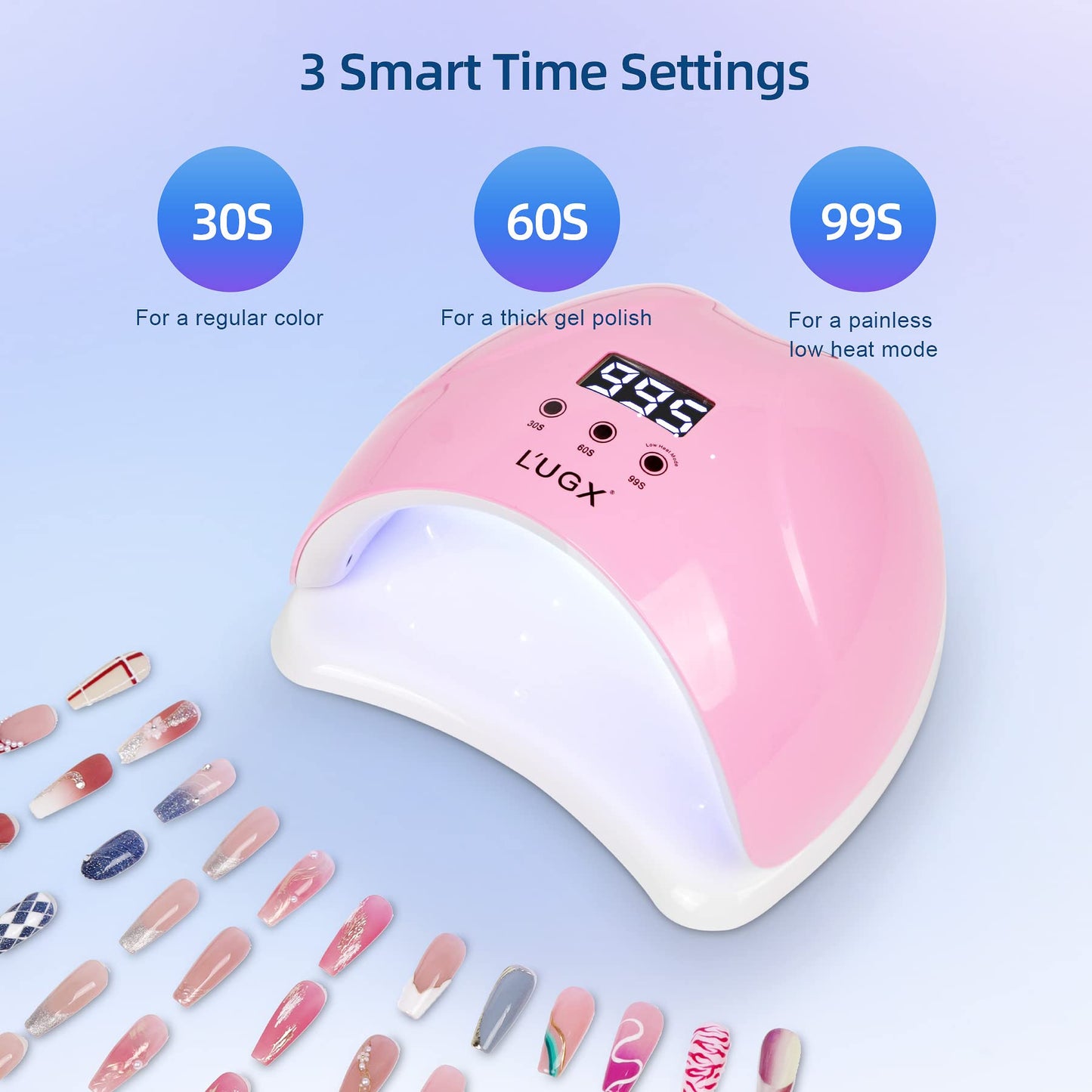 L'UGX 48W UV LED Nail Lamp Nail Dryer for Gel Polish with 3 Timer, Gel Nail Polish Curing UV Light, Perfect for Home Salon Use (White)