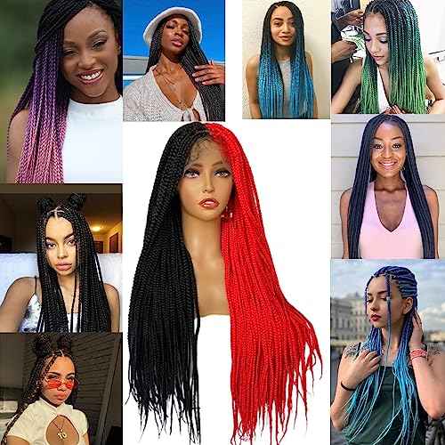 Braided Wigs for Black Women 9x6inch Double Lace Front Square Knotless Box Braid Wig Pre Plucked with Baby Hair Synthetic Hand Braiding Hair Wigs Cornrow Braids 36 Inch