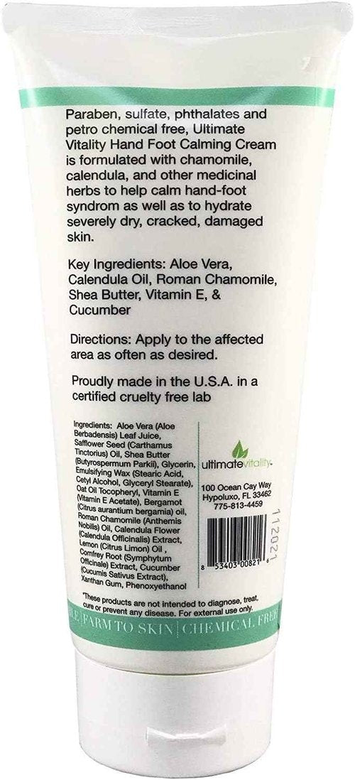 UltimateVitality Hand Foot Cream for For Oncology Patients, Intensive Natural and Organic Moisturizing Cream for sensitive Irritated Skin During Chemo Treatment - 6 Ounces
