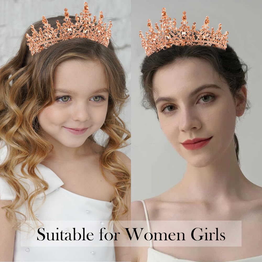 ATODEN Birthday Girl Sash Tiara Queen Crown Tiaras and Crowns for Women Girls Rose Gold Crystal Princess Tiara Rhinestone Headbands Quinceanera Crown Headpieces Happy Birthday Decorations Accessories