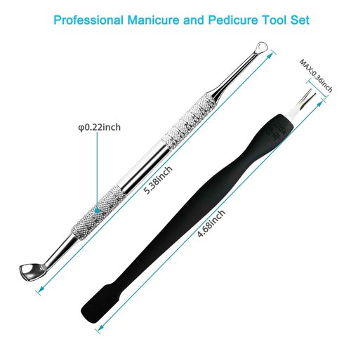 Pingispower Cuticle Pusher Tool, 2PCS Professional Nail Cuticle Remover Trimmer Cutter Fork Kit, Premium Stainless Steel Durable Manicure Kit for Women, Fingernails and Toenails