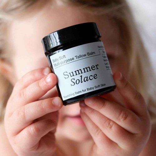 Summer Solace Tallow Family Balm Unscented with Light Cacao Butter | Moisturizing Leaf Lard, Pasture Raised Cattle Suet, Organic Pastured Leaf Lard Nourishing Face & Body Balm for Parents 50ml