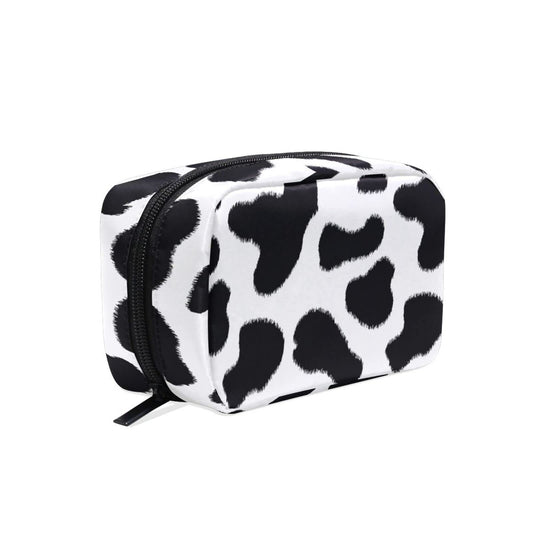 JHKKU Cows Print Makeup Bag Portable Square Cosmetic Bag Black Zipper Storage Bag for Women Travel Toiletry Bag