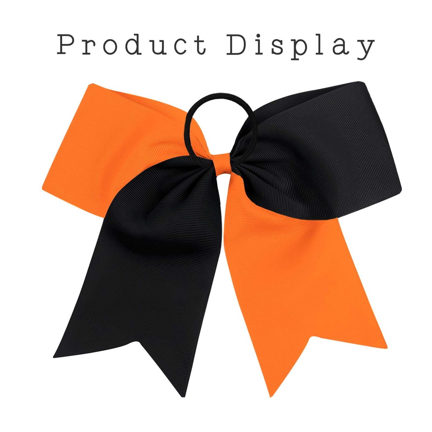 16PCS 8" Large Cheer Hair Bows Ponytail Holder Elastic Band Handmade for Cheerleading Teen Girls College Sports (Black/Orange, 16 Count (Pack of 1))