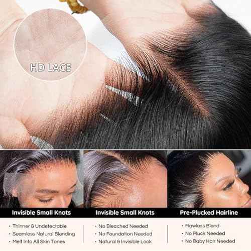 SKINLIKE Real HD Lace Frontal Human Hair Pre Plucked Natural Hairline Invisible Closure Ultra Thin Swiss HD Lace Bleach Knots Closure Human Hair with Baby Hair (5x5 Hd Straight, 14 inch)