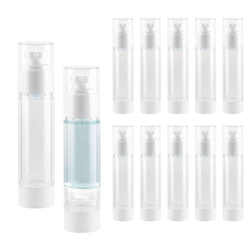 1.7 Oz 50ml Clear Airless Cosmetic Cream Pump Bottle Travel Size Dispenser Refillable Containers/Foundation Travel Pump Bottle for Shampoo (Pack of 20)