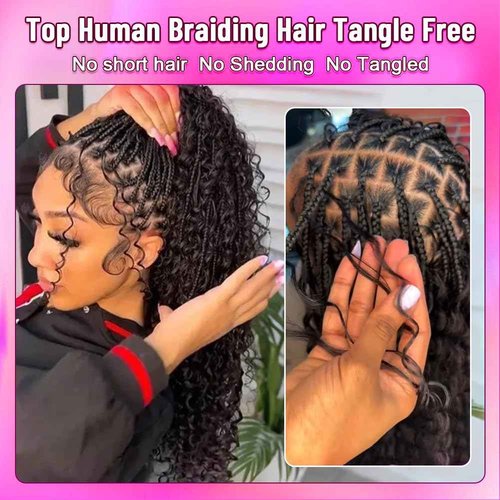 100 Percent Human Braiding Hair for Boho Braids 110g Curly Boho Hair for Braiding Deep Wave Bulk Bohemian 100% Human Hair for Micro Braiding Wet and Wavy No Weft 2 Bundles Natural Color 18 Inch