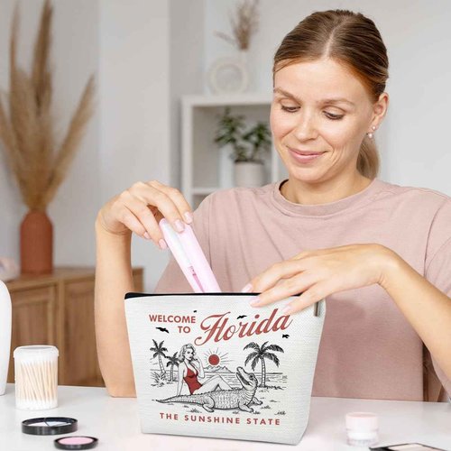 Ythuil Florida Makeup Bag, Girls Trip Cosmetic Bag for Purse, Birthday Gifts for Women Female Friends BFF Traveler Sister, Florida Souvenirs, City Travel Organizer
