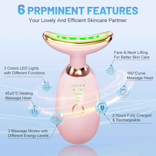 Mdewirt Face and Neck Massager Tool, 3 Color LED Red-Light-Therapy Wand for Skin Care