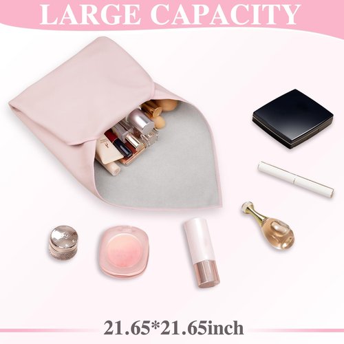 Junesters XL Large Size 21.65×21.65 inch Self-Adhesive Magic Cloth Makeup Bag, Makeup Organizer Bag, Fashionable Camera Lens Bag, Portable Travel Cosmetic Bags, Girl&Teen Gifts Trendy Stuff （Pink
