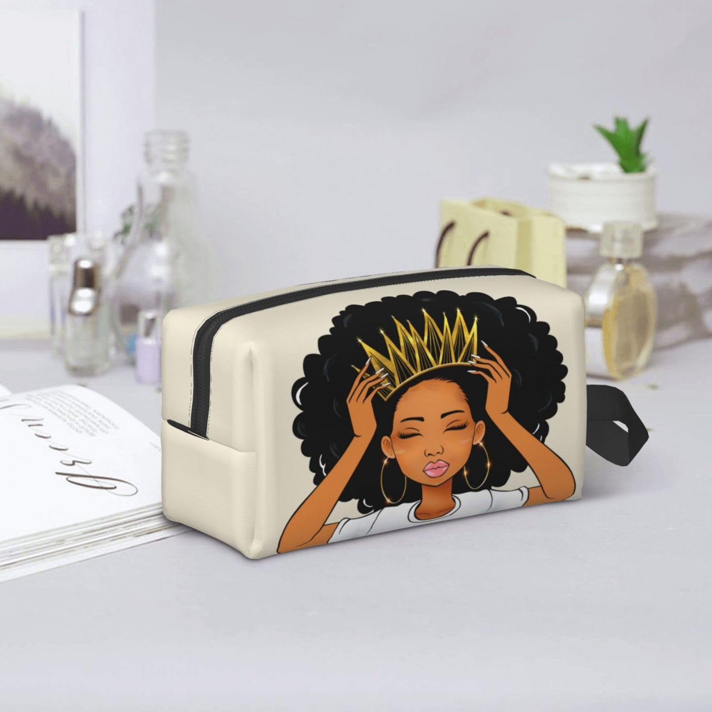 BDAWQUG African American Larqe Hanging Toiletry Bag Travel Cosmetic Makeup Bag Organizer for Black Women's Accessories Purses Bags Beige