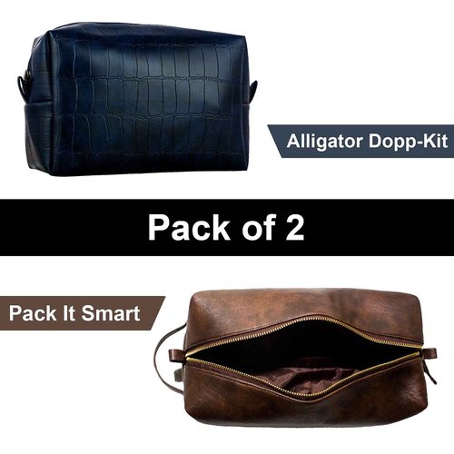 RUBAB MEN Toiletry Bag Set of 2| Vegan Leather, Navy & Tan Shade | Waterproof Travel Pouch Kit for Men & Women