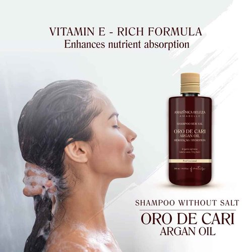 AMAZONICA BELEZA Oro de Cari Shampoo and Conditioner, Intensive Hydration for Dry Hair with Argan Oil and Vitamin E, Professional Line, 10 Oz