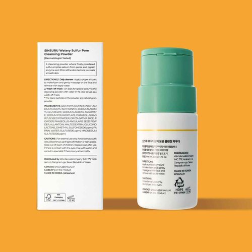 SINSURU Watery Sulfur Pore Cleansing Powder, Korean Enzyme & Rice Powder & PHA Face Wash for Blackhead Removal, Sensitive and Acne-Prone Skin, Radiant Glow, Bumpy skin (1.76 oz / 50g)