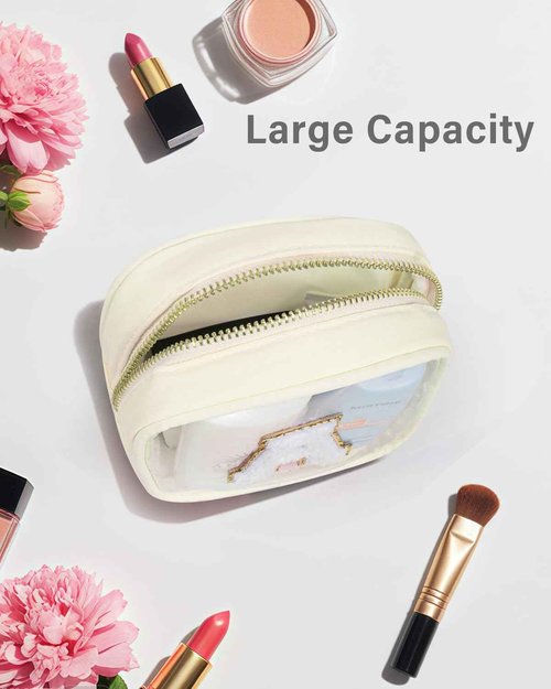 KOTORA Initial Make Up Bag Travel Toiletry Bag, Clear Makeup Bag Preppy Cosmetic Bag Clear Makeup Bags With Zipper Girlfriend Teacher 8 Year Old Girl Gifts Daughter Gifts Swim Gifts For Girls Beige S