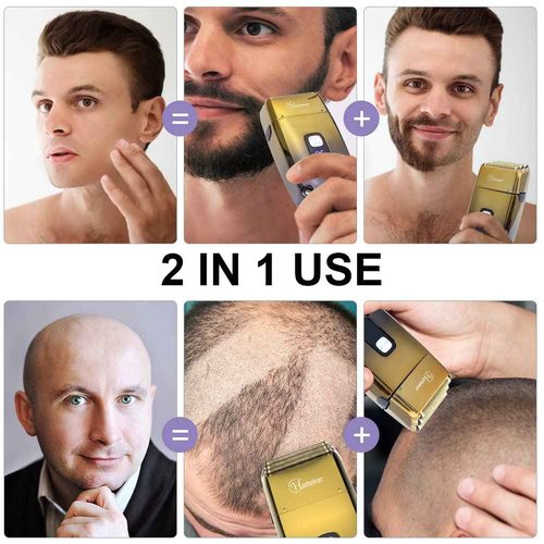 Hatteker Foil Head Shaver Triple Blades Electric Shaver Razor for Men Close Bald Head Barber Trimmer Waterproof Wet & Dry, Cordless, Gold