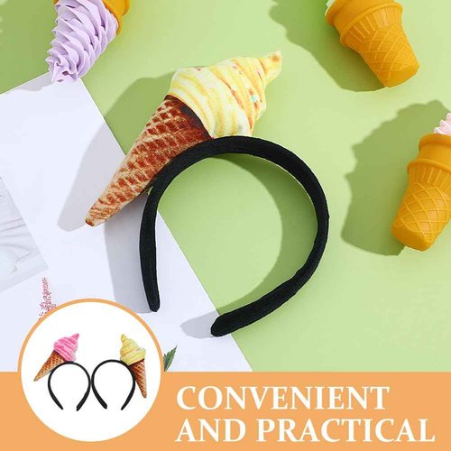 FRCOLOR 2pcs Ice Cream Headband Cute Ice Cream Cone Hair Band Party Headbands for Washing Face, Makeup, and Styling (Pack of 2)
