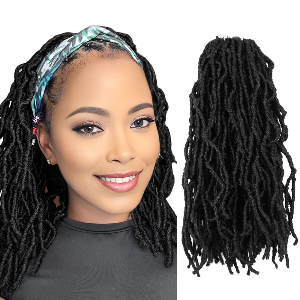 12 Inch Soft Locs Crochet Hair 6 Packs Short Straight Pre-looped New Faux Locs Crochet Hair 6 Packs, 1#(Jet Black)