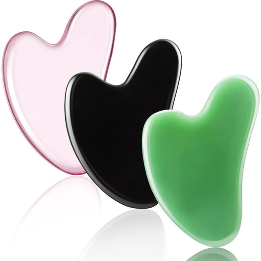 3 Pieces Gua Sha Facial Tool Natural Resin Stone Gua Sha Board Scraping Facial Massage Tool Gua Sha Scraping Massage Tool for Face, Skin and Body Muscle Relaxing Tool (Pink, Dark Green, Black)