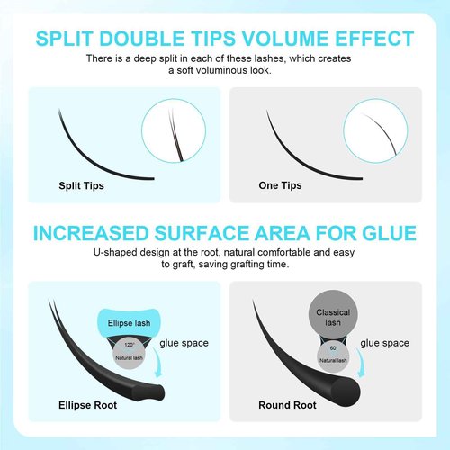 NAGARAKU Double Tips Ellipse Eyelash Extensions Lighter Thinner Split Tips Flat False Lashes 5 Trays in 1 Pack 0.20 C curl 11/12/13/14/15mm Soft Faux Mink Individual False Lash 16 Rows