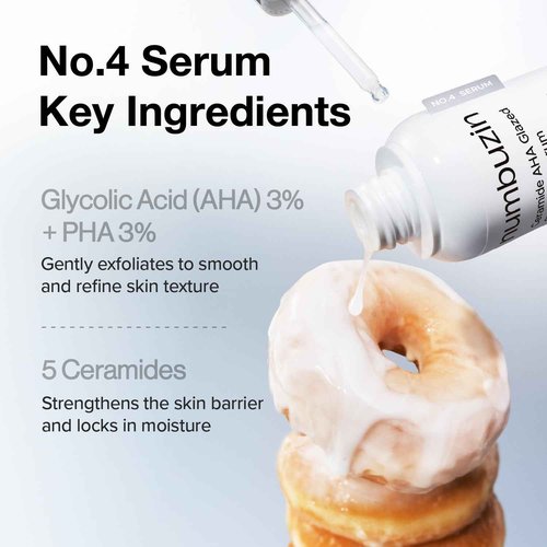 numbuzin No.4 Serum | Ceramide AHA Glazed Skin Prep Serum | Exfoliating, Skin Barrier Repair, Face peel, Korean Glass Face | Glycolic Acid, PHA, Ceramides, Panthenol | 1.01 fl.oz