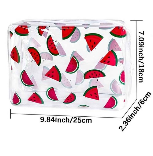 TotePrint 2PCS Watermelon Printing Transparent PVC Cosmetic Bag, Portable Waterproof Storage Bag for Girls' Cosmetics and Toiletries. (Watermelon printing L-2pcs)