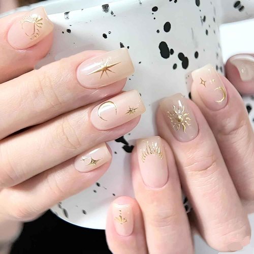 12 Sheets Star Nail Art Stickers Decals 3D Self-Adhesive Silver Gold Moon Nail Stickers Aurora Rose Gold Nail Decals Supplies for Nail Art Design Accessories for Women
