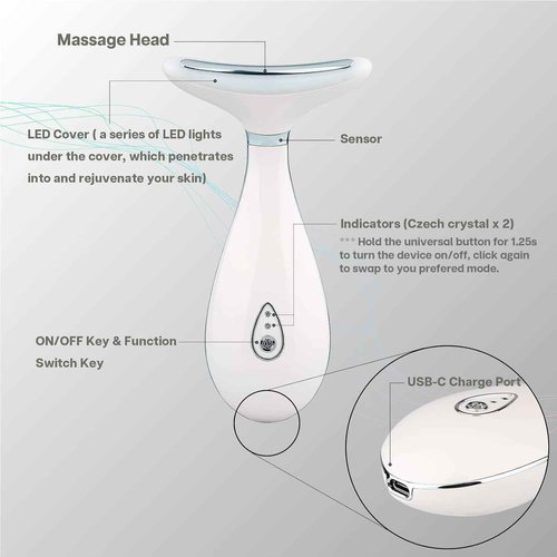 VRAIKO Lily Neck Face Massager, Face Sculpting Tool, Skin Rejuvenation Device with Thermal, Triple Action LED and Vibration, for Anti-Aging, Lifting and Tightening Sagging Skin (Pearl White)