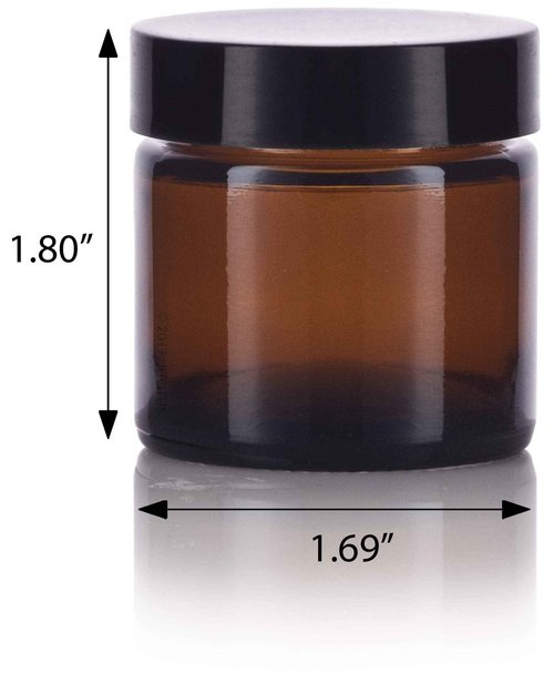 1 oz / 30 ml Amber Thick Wall Glass Straight Sided Jar with Black Smooth Lined Lids (12 Pack)