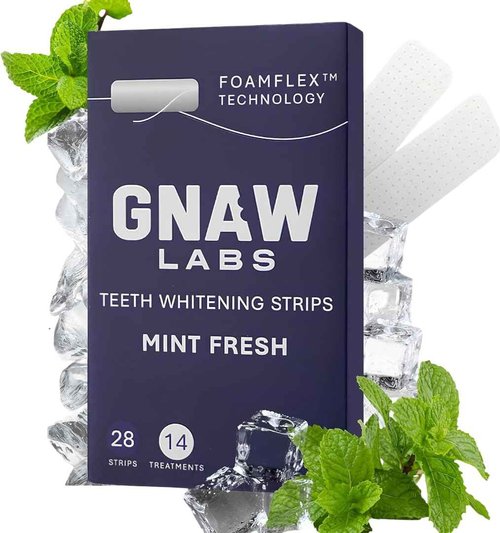 GNAW LABS Teeth Whitening Strips for Men – Mint Fresh | 14 Treatments | Enamel Safe Hydrogen Peroxide Formula with Mint | FoamFlex™ Technology | No Sensitivity, Professional Whitening Kit.