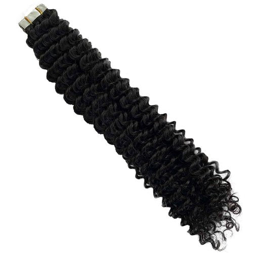 Curly Tape in Human Hair Extensions for Black Women, Kinky Curly Tape in Hair Extensions 50grams 20pcs Full Head Real Human Hair Kinky Tape ins Extensions 20 Inch Natural Black