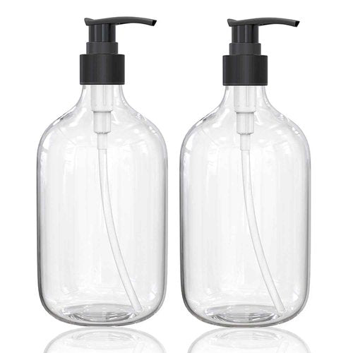 17 Ounce Clear Plastic Pump Bottle Dispenser, Refillable Empty Bottle Container with Pump for Essential Oil Soap Lotion Shampoo, 2 Pcs