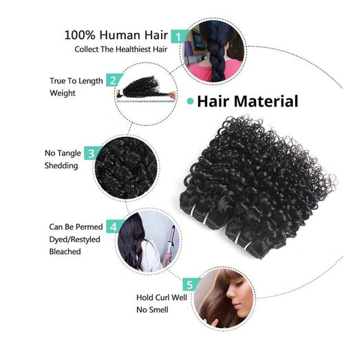 JTdebade Curly Wave Human Hair bundles 10+12 Inch 12A Grade Brazilian 100% Virgin Hair Weave Bundles Human Hair for Black Women (10'' 10'' 12'' 12'')