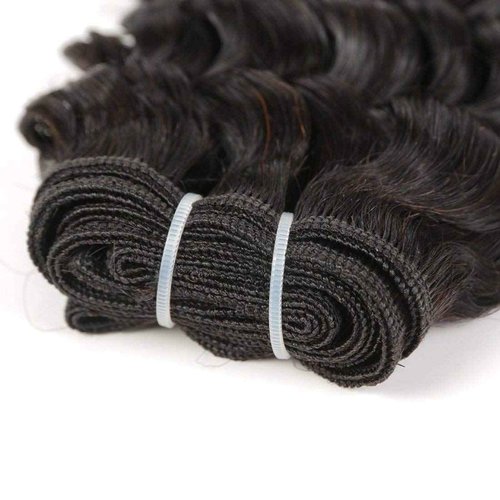 FASHION LINE Deep Wave Human Hair Bundles Unprocessed Brazilian Curly Hair Sew in Hair Weaves Double Weft 1B Natural Black (12inch) 50g 4 bundles for full head